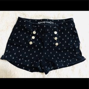 Navy blue high waisted anchor shorts